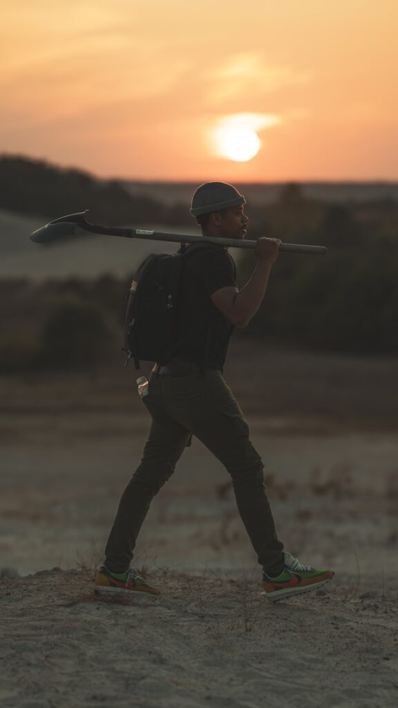 walking man with shovel